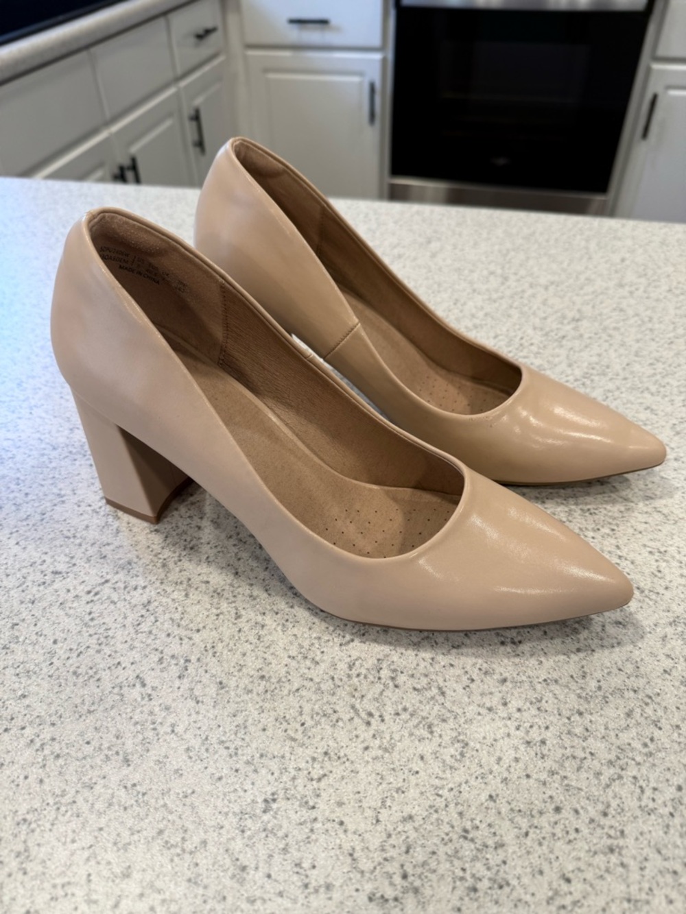 Softspots Nude Pointed-Toe Block Heel Pumps